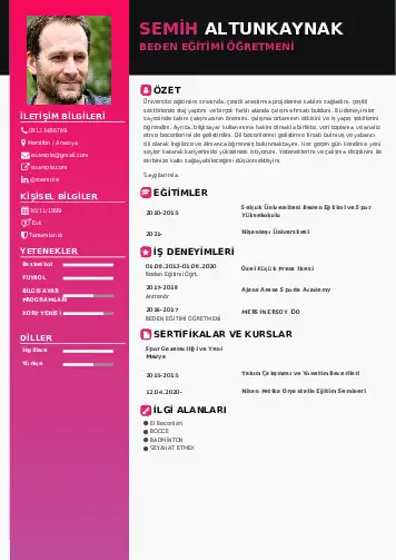 Beden Eğitimi Öğretmeni CV Örnekleri cv indir